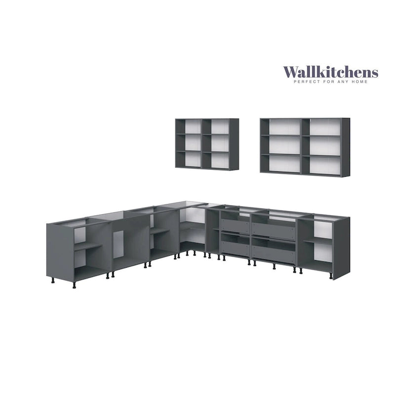 Natural Teak & Black Kitchen Cabinet Set - 11Ft Wide