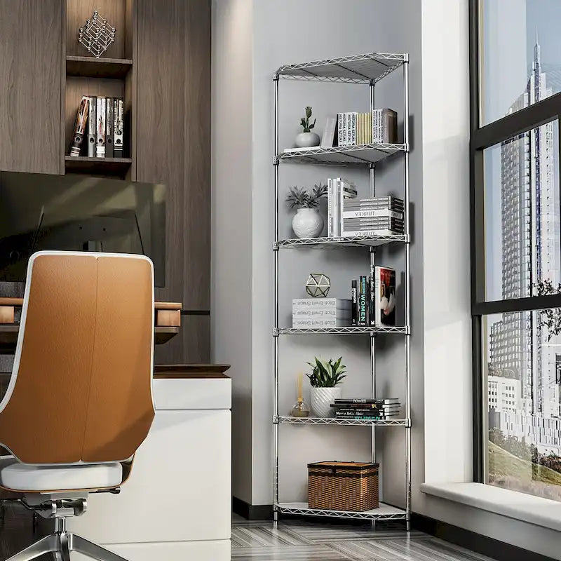 6 Tier Shelf Corner Wire Rack Pentagonal Shelves Adjustable Metal Heavy Duty Free Standing Corner Storage Display Chrome Rack