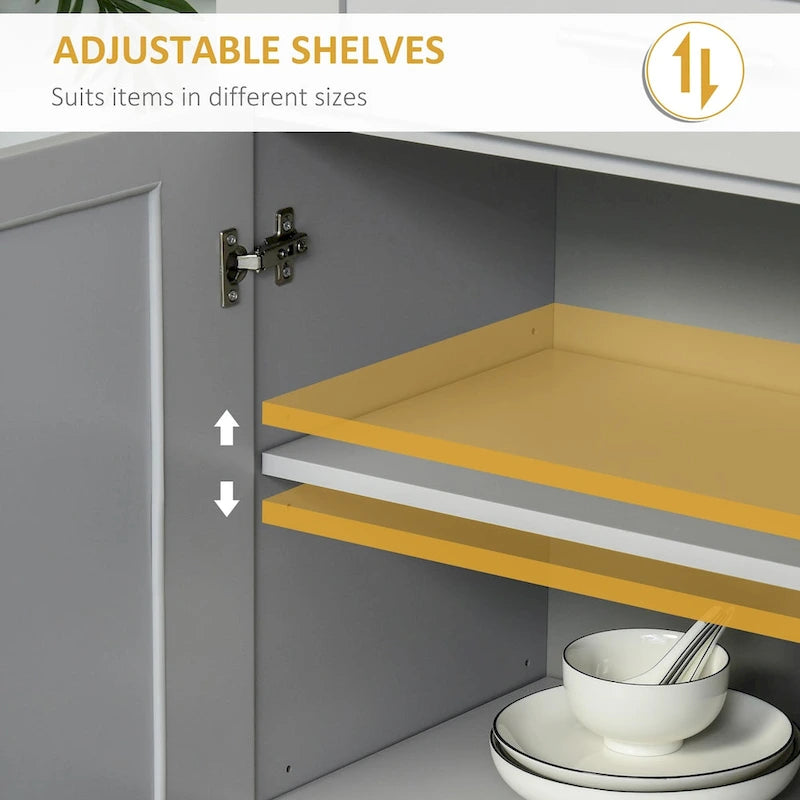 Modern Kitchen Pantry Freestanding Cabinet Cupboard with Doors and Drawer, Adjustable Shelving, Grey