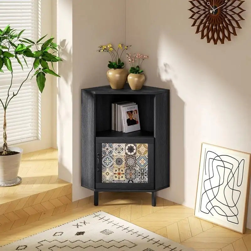 Side Cabinet with Storage, Modern Free Standing Buffet Sideboard with Metal Base