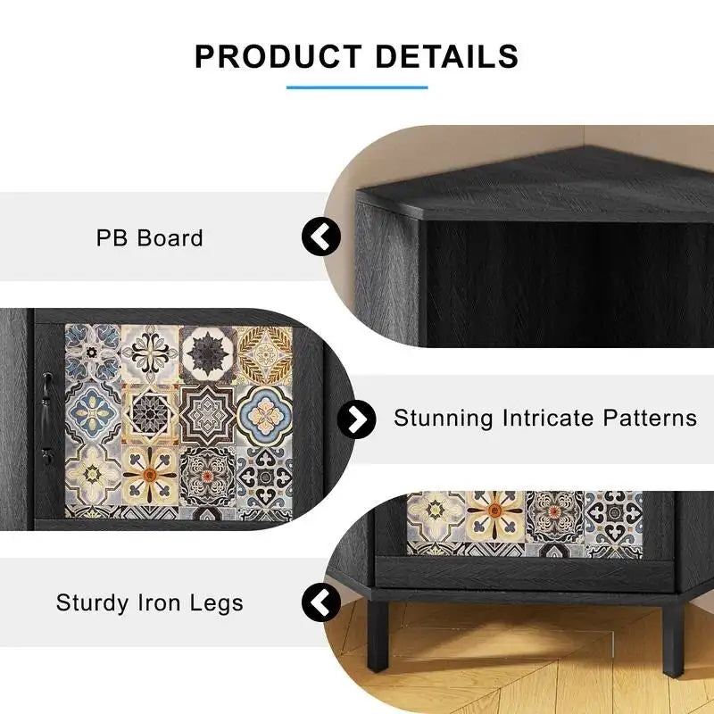 Side Cabinet with Storage, Modern Free Standing Buffet Sideboard with Metal Base