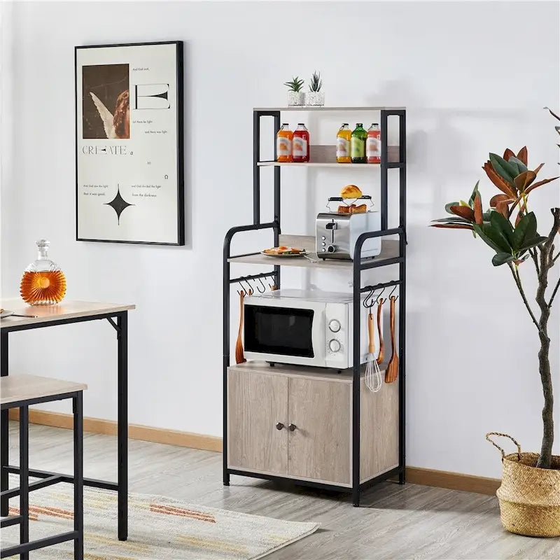 Multilayered Baker's Rack with 1 Cabinet and 3 Storage Shelves