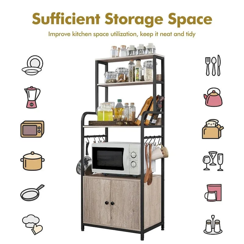 Multilayered Baker's Rack with 1 Cabinet and 3 Storage Shelves