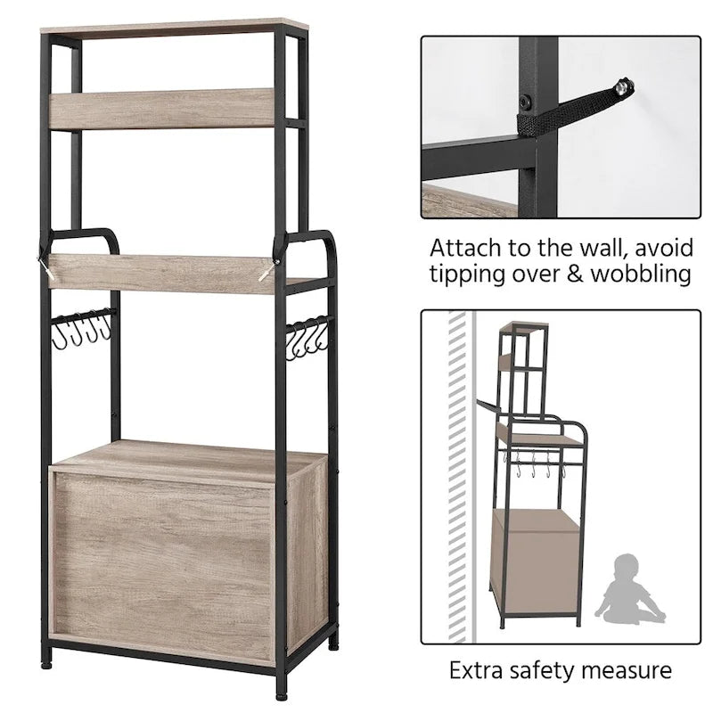 Multilayered Baker's Rack with 1 Cabinet and 3 Storage Shelves