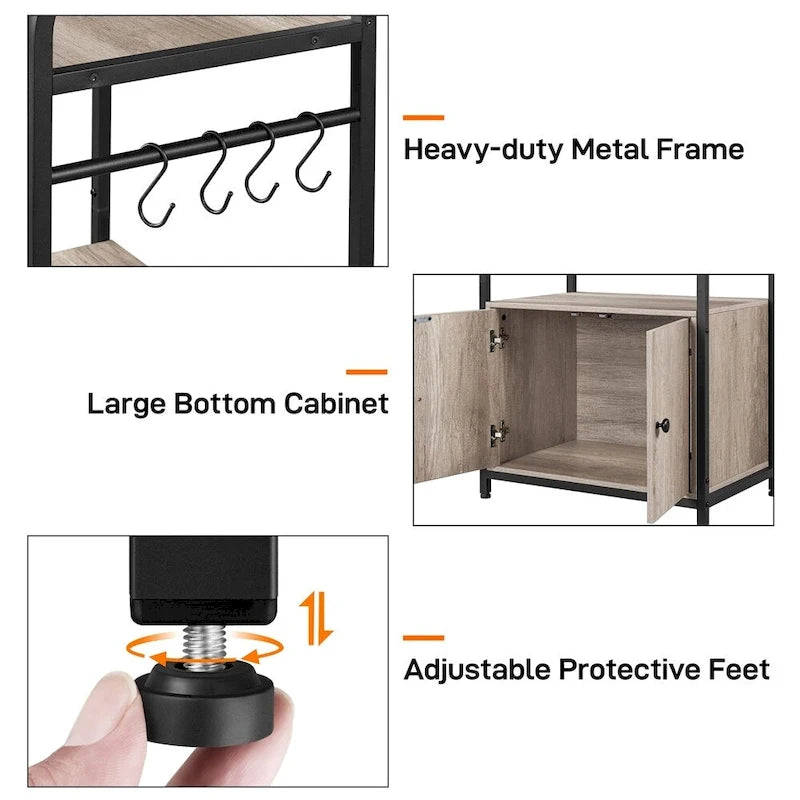 Multilayered Baker's Rack with 1 Cabinet and 3 Storage Shelves