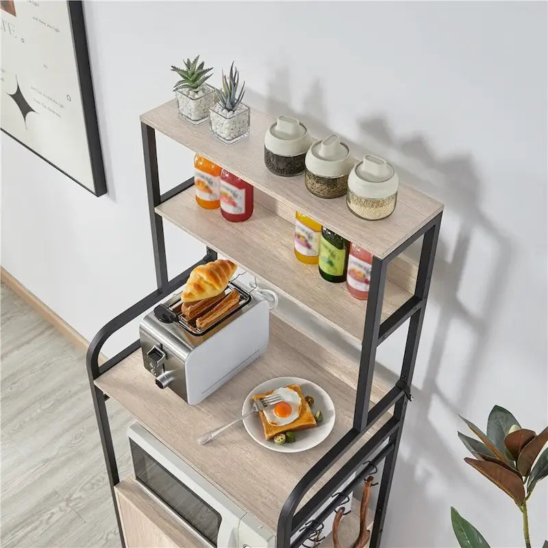 Multilayered Baker's Rack with 1 Cabinet and 3 Storage Shelves