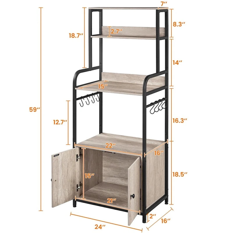 Multilayered Baker's Rack with 1 Cabinet and 3 Storage Shelves