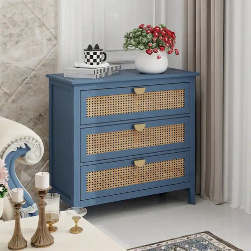 3 Drawer Cabinet,Natural rattan,American Furniture,Suitable for bedroom, living room, study