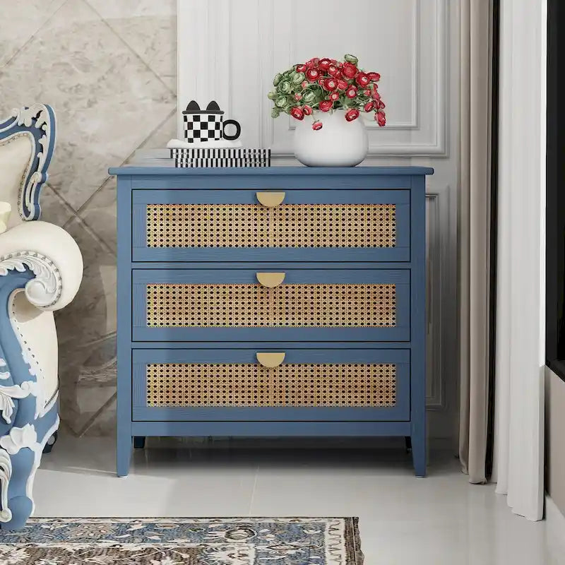 3 Drawer Cabinet,Natural rattan,American Furniture,Suitable for bedroom, living room, study