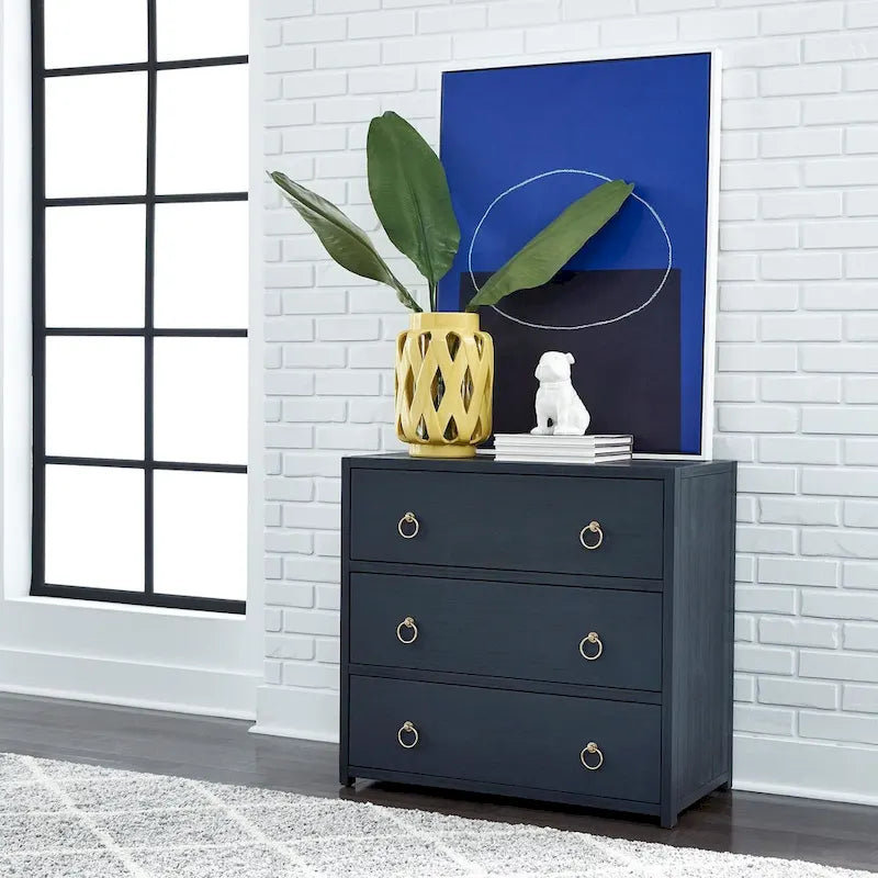 East End Wire Brushed Denim, White, & Black Accent Cabinet
