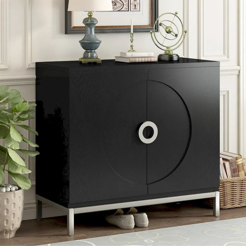 Accent Cabinet with Solid Wood Veneer and Metal Leg Frame - 34L x 15.5W x 31.9H