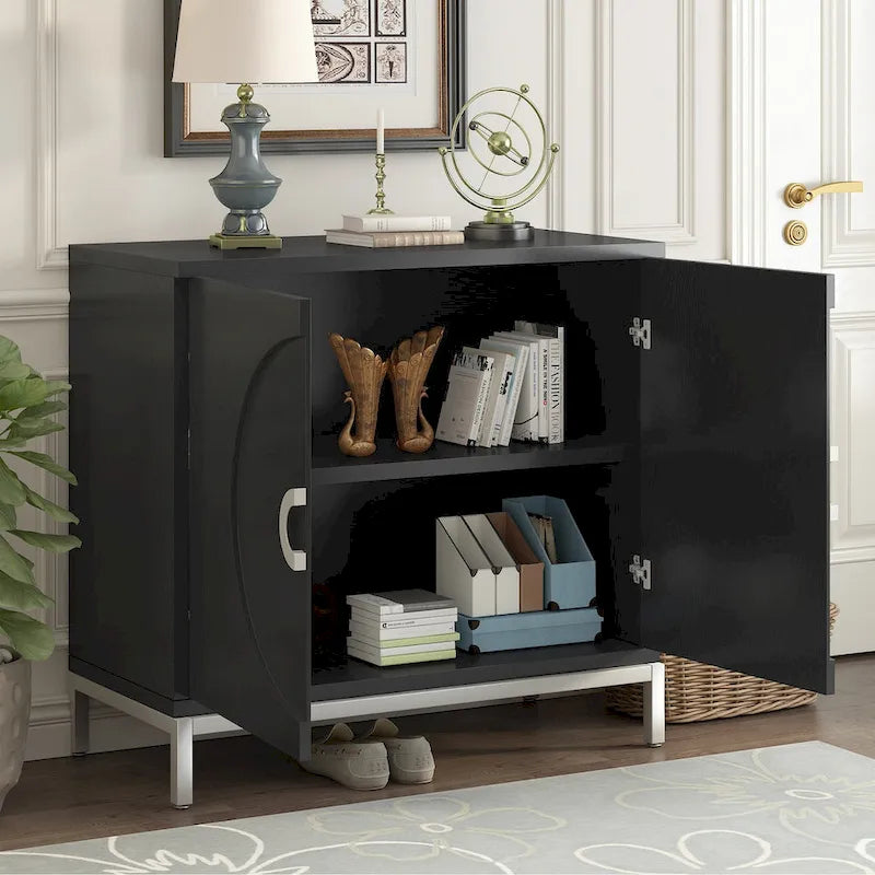 Accent Cabinet with Solid Wood Veneer and Metal Leg Frame - 34L x 15.5W x 31.9H