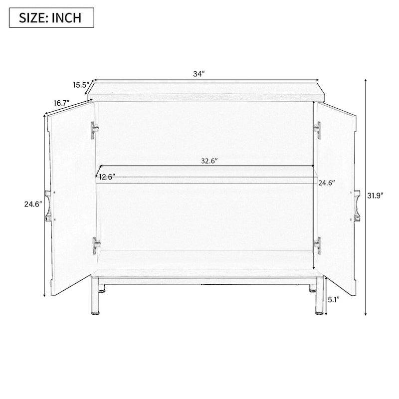 Accent Cabinet with Solid Wood Veneer and Metal Leg Frame - 34L x 15.5W x 31.9H