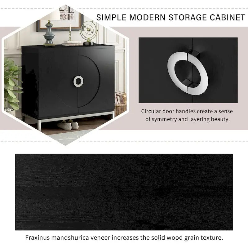 Accent Cabinet with Solid Wood Veneer and Metal Leg Frame - 34L x 15.5W x 31.9H