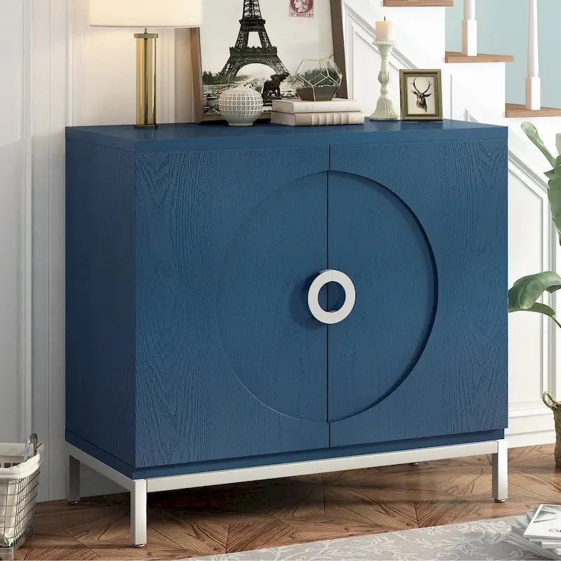 Accent Cabinet with Solid Wood Veneer and Metal Leg Frame - 34L x 15.5W x 31.9H