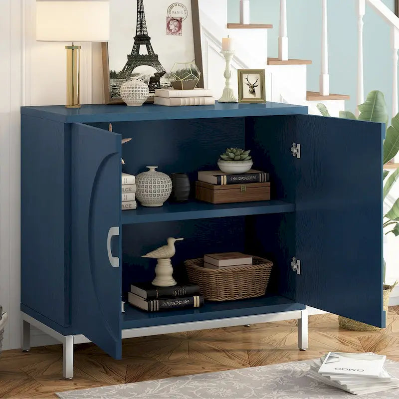 Accent Cabinet with Solid Wood Veneer and Metal Leg Frame - 34L x 15.5W x 31.9H