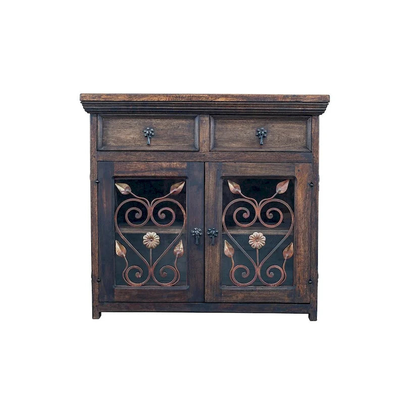 Handmade Solid Reclaimed Barn Wood & Wrought Iron Hardware Buffet & Sideboard 39 Width - N/A