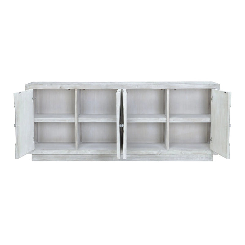 84" White Wash Reclaimed Pine Carved Sideboard