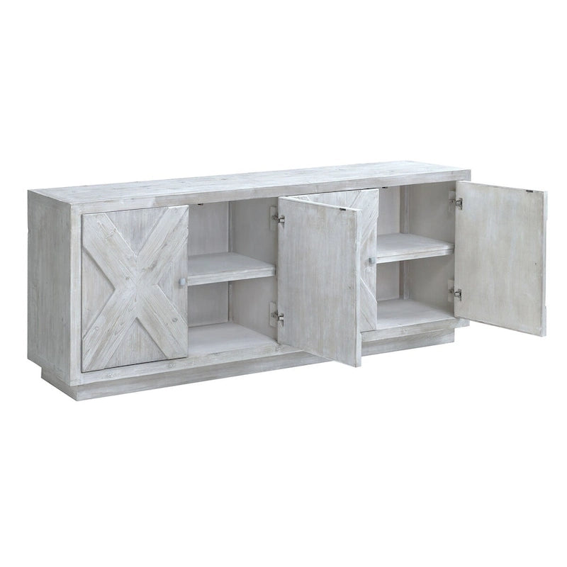 84" White Wash Reclaimed Pine Carved Sideboard