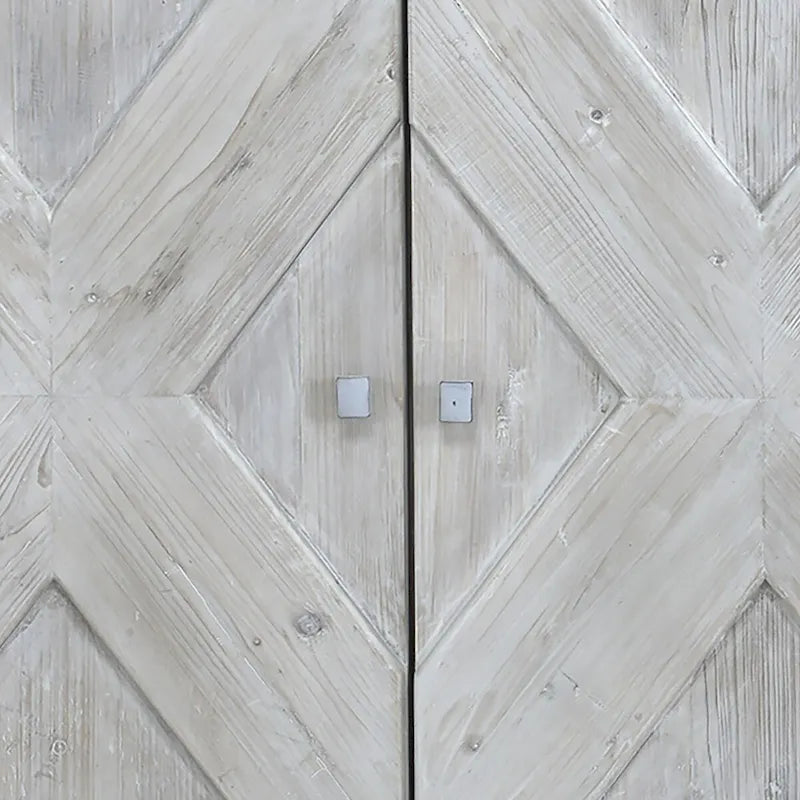 84" White Wash Reclaimed Pine Carved Sideboard