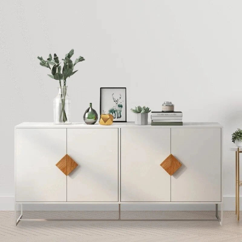 White Sideboard with 4 Doors Televison Table Entryway Cupboard Furniture, Storage Cabinet for Kitchen Buffet