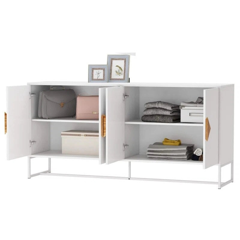 White Sideboard with 4 Doors Televison Table Entryway Cupboard Furniture, Storage Cabinet for Kitchen Buffet
