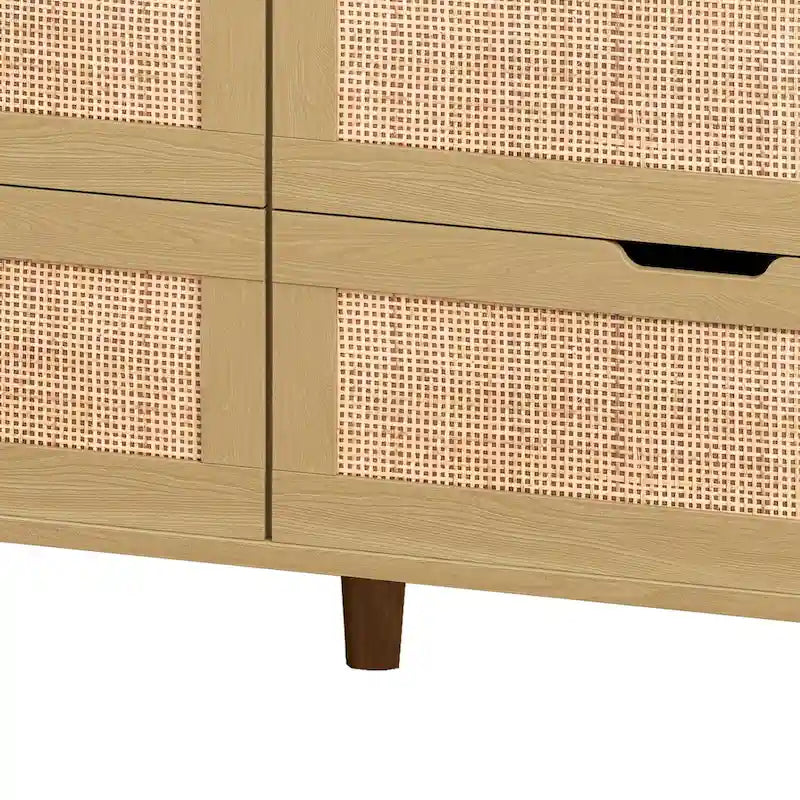 Accent Storage Cabinet 6-Drawers Rattan Drawer with LED Lights and Power Outlet