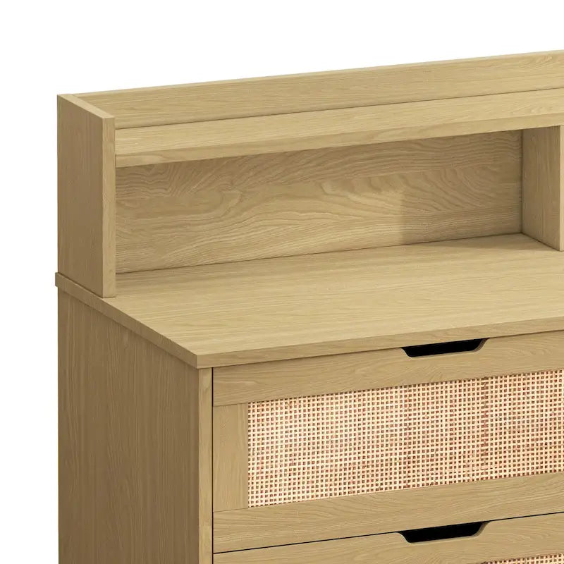 Accent Storage Cabinet 6-Drawers Rattan Drawer with LED Lights and Power Outlet