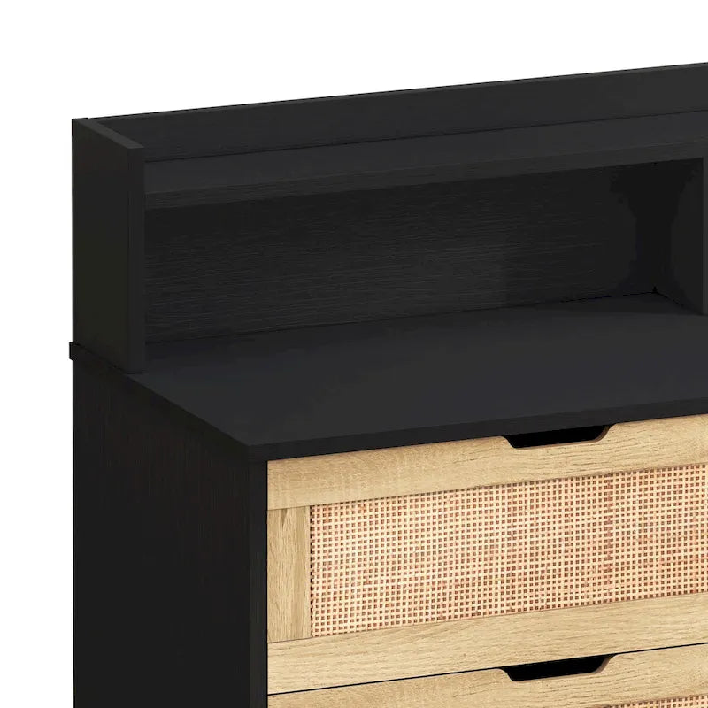 Accent Storage Cabinet 6-Drawers Rattan Drawer with LED Lights and Power Outlet