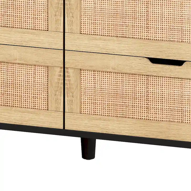 Accent Storage Cabinet 6-Drawers Rattan Drawer with LED Lights and Power Outlet