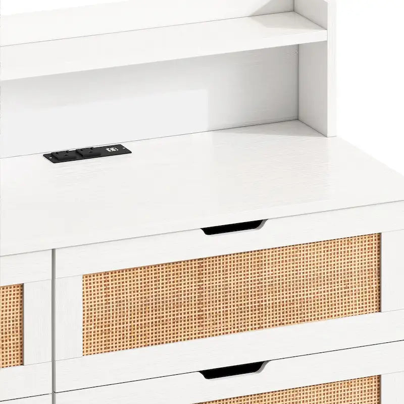 Accent Storage Cabinet 6-Drawers Rattan Drawer with LED Lights and Power Outlet