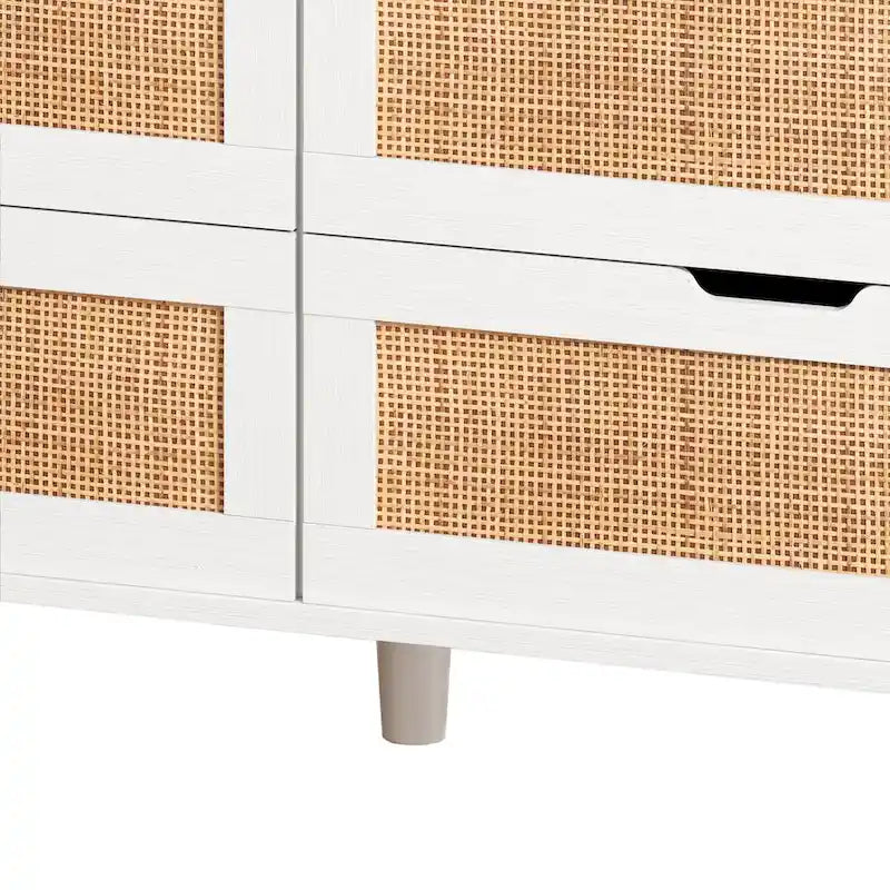 Accent Storage Cabinet 6-Drawers Rattan Drawer with LED Lights and Power Outlet