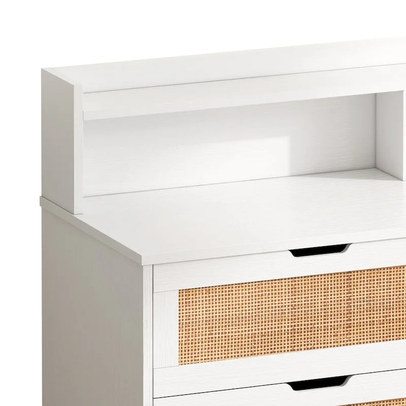 Accent Storage Cabinet 6-Drawers Rattan Drawer with LED Lights and Power Outlet