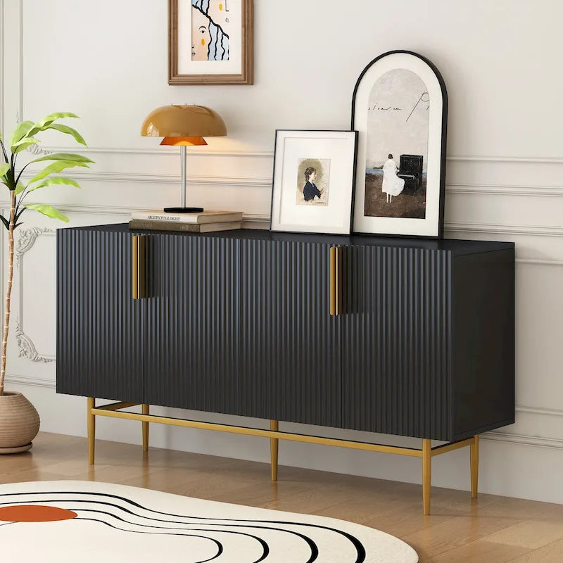 Modern Elegant 4-door Sideboard Gold Metal Handle Buffet Cabinet for Dining Room, Living Room, Bedroom, Hallway