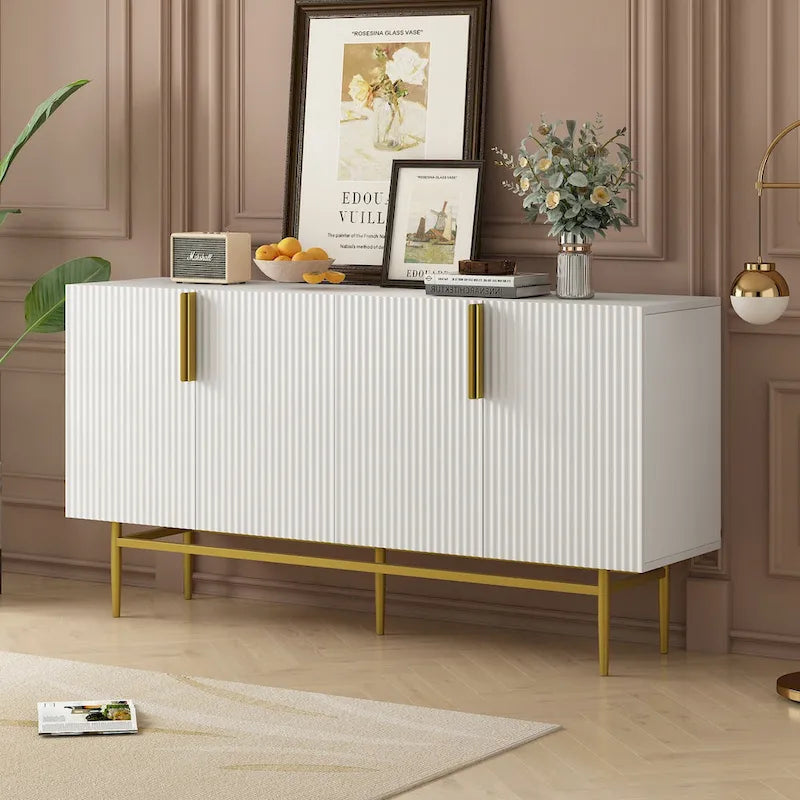 Modern Elegant 4-door Sideboard Gold Metal Handle Buffet Cabinet for Dining Room, Living Room, Bedroom, Hallway