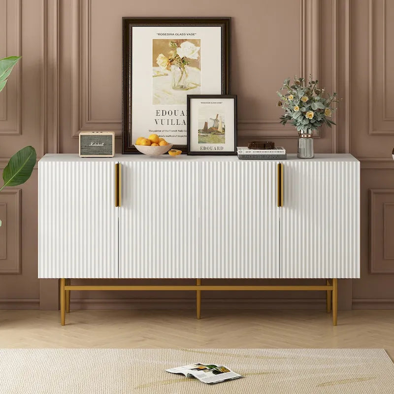 Modern Elegant 4-door Sideboard Gold Metal Handle Buffet Cabinet for Dining Room, Living Room, Bedroom, Hallway