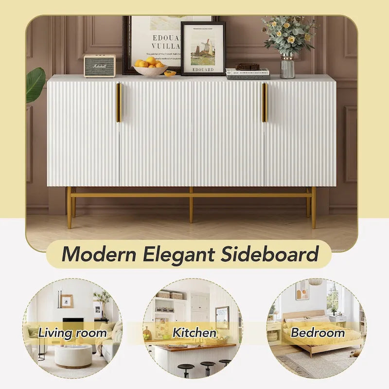 Modern Elegant 4-door Sideboard Gold Metal Handle Buffet Cabinet for Dining Room, Living Room, Bedroom, Hallway