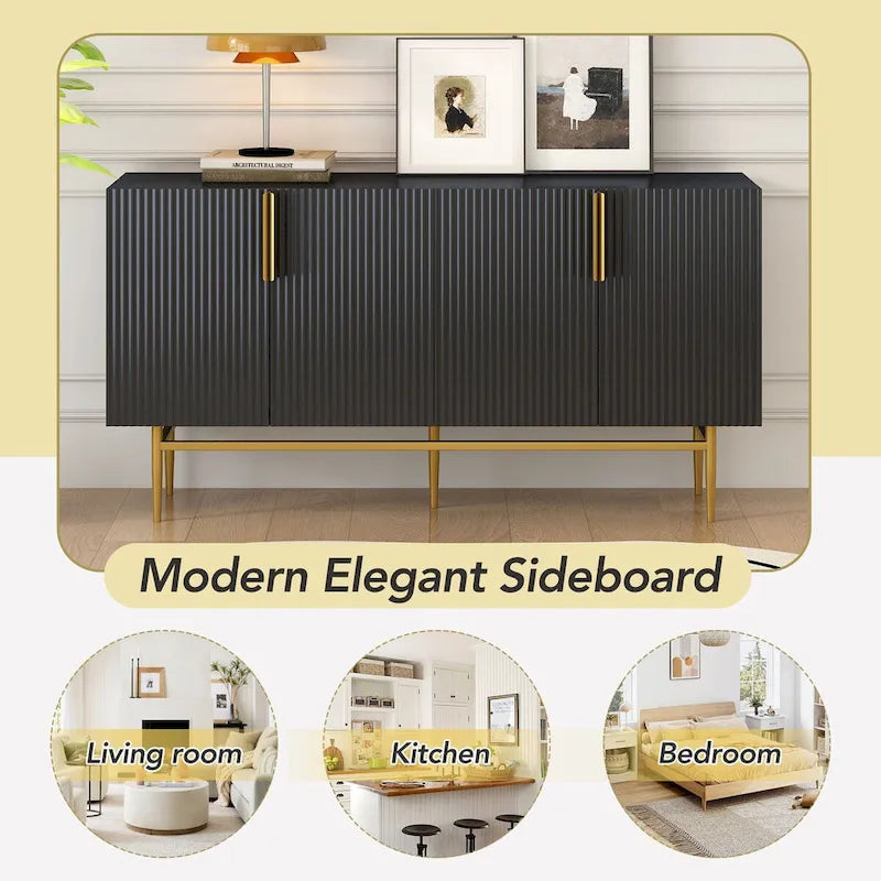 Modern Elegant 4-door Sideboard Gold Metal Handle Buffet Cabinet for Dining Room, Living Room, Bedroom, Hallway
