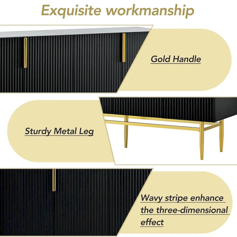 Modern Elegant 4-door Sideboard Gold Metal Handle Buffet Cabinet for Dining Room, Living Room, Bedroom, Hallway