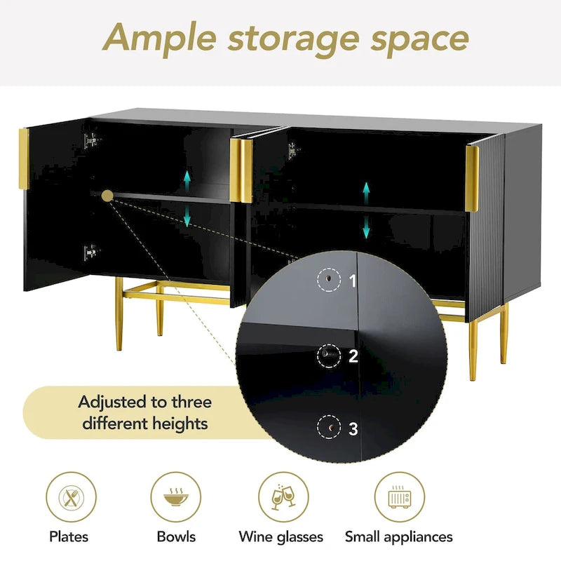 Modern Elegant 4-door Sideboard Gold Metal Handle Buffet Cabinet for Dining Room, Living Room, Bedroom, Hallway