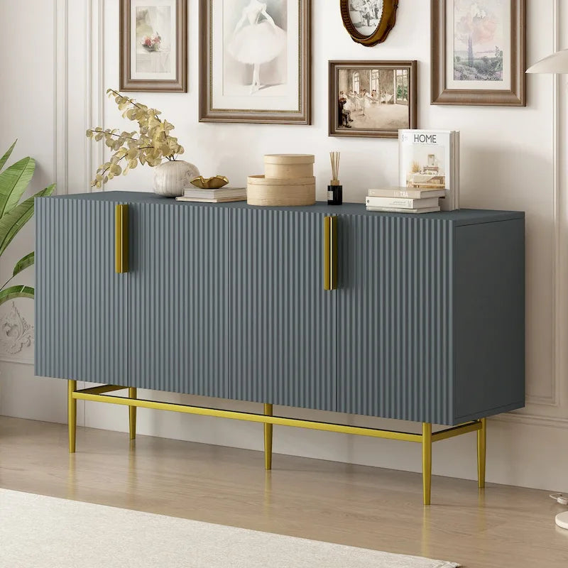 Modern Elegant 4-door Sideboard Gold Metal Handle Buffet Cabinet for Dining Room, Living Room, Bedroom, Hallway