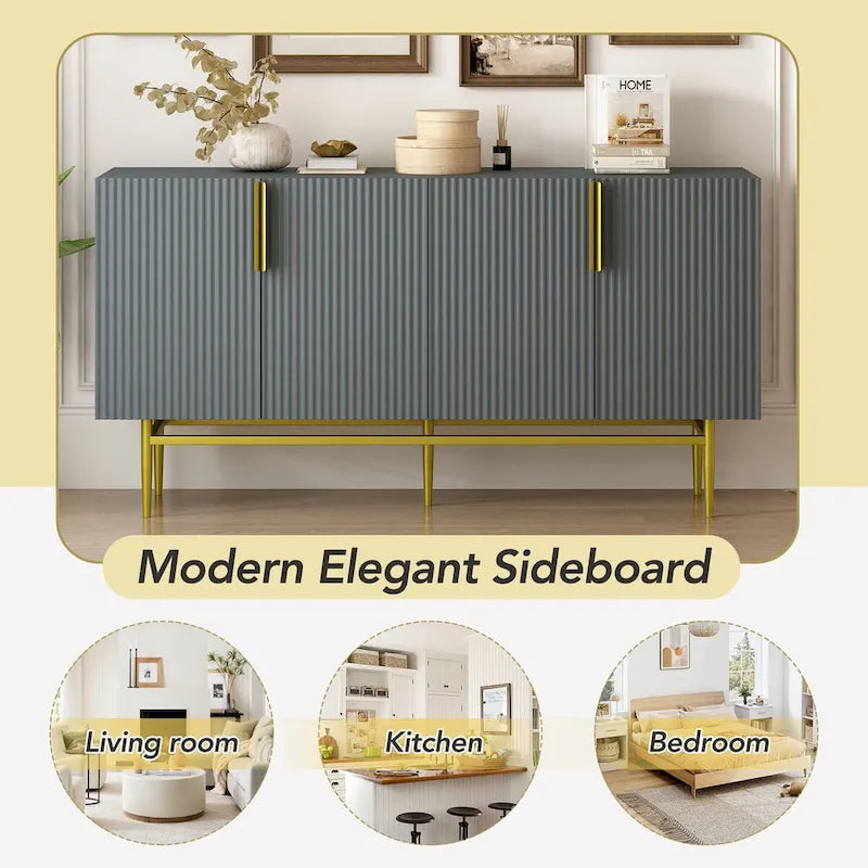 Modern Elegant 4-door Sideboard Gold Metal Handle Buffet Cabinet for Dining Room, Living Room, Bedroom, Hallway