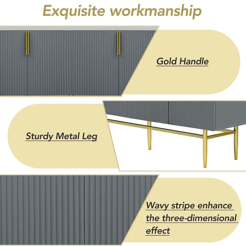 Modern Elegant 4-door Sideboard Gold Metal Handle Buffet Cabinet for Dining Room, Living Room, Bedroom, Hallway