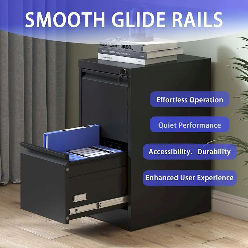 2-Drawers 14.96 W Metal Vertical File Cabinet with Lock Office Home Vertical File Cabinet for A4 Legal/Letter Size
