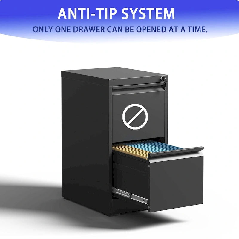 2-Drawers 14.96 W Metal Vertical File Cabinet with Lock Office Home Vertical File Cabinet for A4 Legal/Letter Size