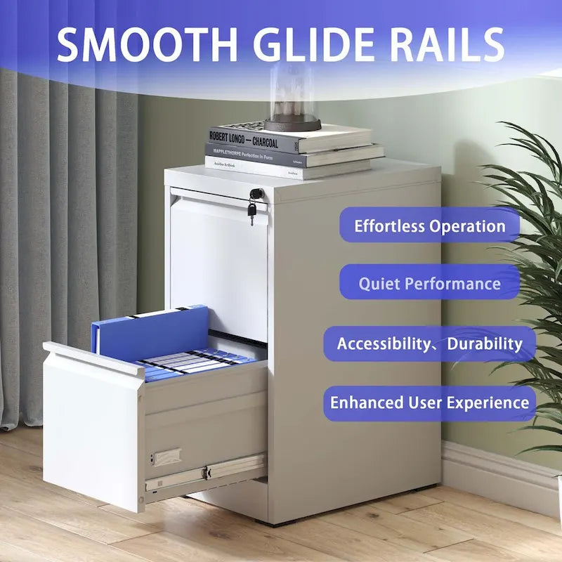 2-Drawers 14.96 W Metal Vertical File Cabinet with Lock Office Home Vertical File Cabinet for A4 Legal/Letter Size