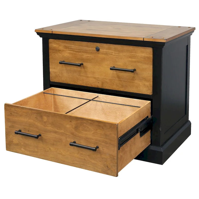 Wood Lateral File with Legal/Letter File Drawer, Office Storage, Black