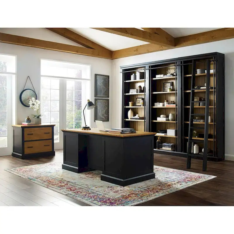 Wood Lateral File with Legal/Letter File Drawer, Office Storage, Black
