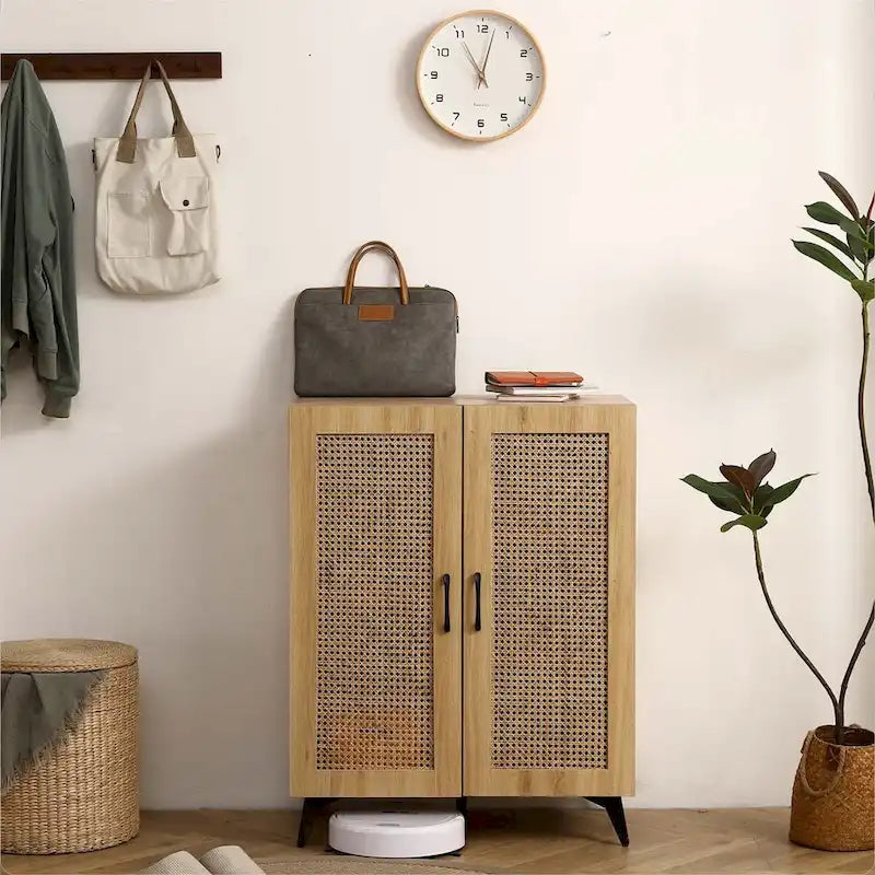 Natural Rattan Storage Cabinet Double-Door
