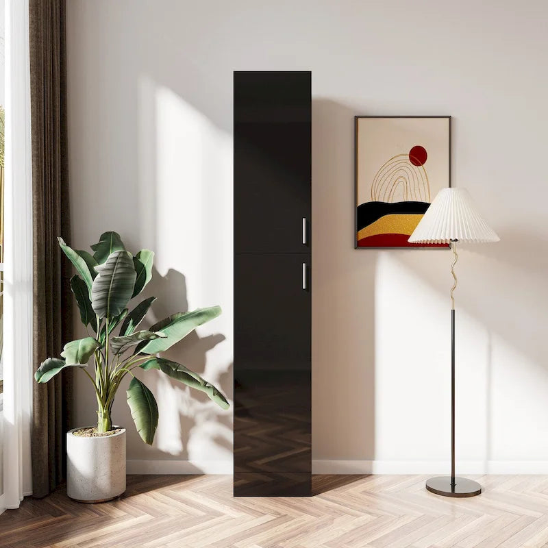Freestanding Cabinet with Inadjustable Shelves and two Doors ,black